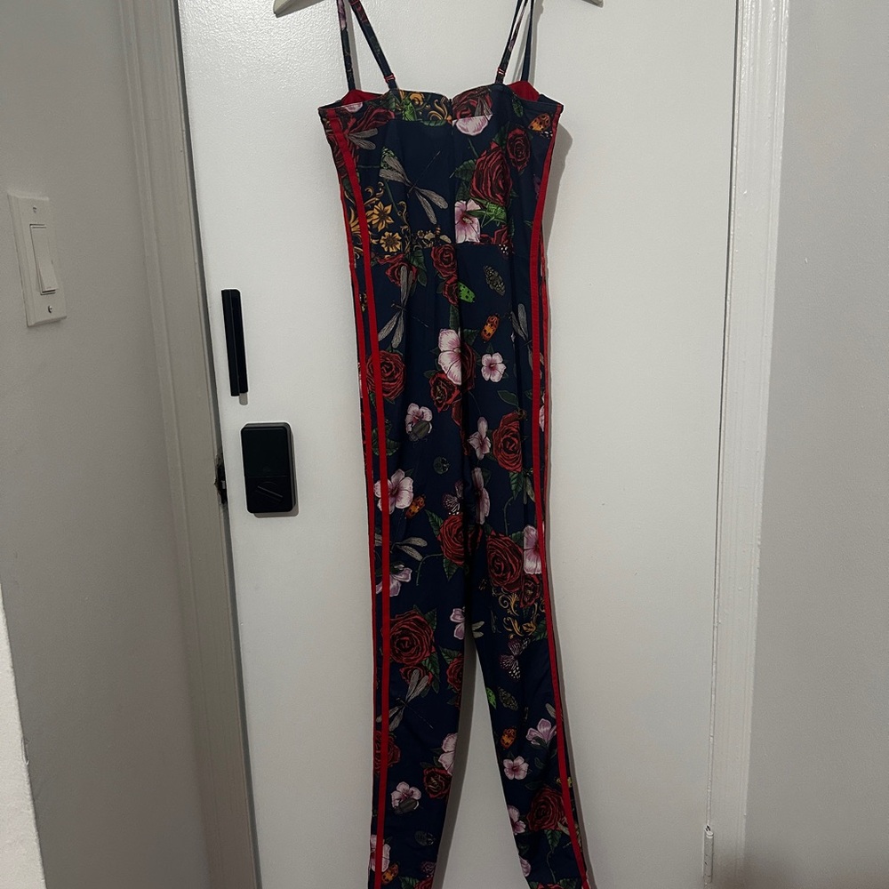 RARE Adidas Rita Ora Collection Floral Jumpsuit with Red and Black - Picture 3 of 5